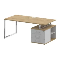 Стол руководителя с опорной тумбой , правый SHIFT SK.SRT-180 (R) Тиквуд Светлый/Белый Бриллиант