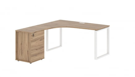 Стол эргономичный с тумбой левый EDIS EQCET 1518 L Дуб Денвер светлый Белый