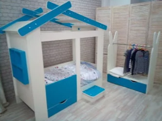 Ящик и ступенька для кровати Теремок Белый-Лазурь