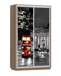 Шкаф-купе с фотопечатью Экспресс Хит Лондон/Ясень шимо тёмный