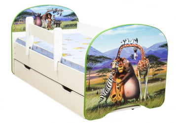 Кровать детская с фотопечатью с 1 ящиком 700*1400 Мадагаскар