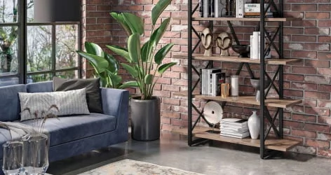 Стеллаж на колесных опорах - 4 полки LOFT  VR.L-MST.K-4.4 Металл черный Дуб Аризона