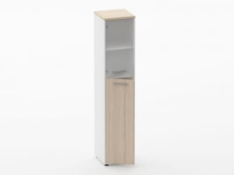 Шкаф 4 узкий  верх стеклянная дверь, низ закрытый Дека 10.19.19Л Туя/Белый / Deka