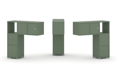 Надставка на стол низкая двухсторонняя + задняя стенка (4 шт.) + блок с 2-мя ящиками (2 шт.) + распашной фасад (2 шт.) CONCEPT CN.DNN-004 Кобо Белый металл