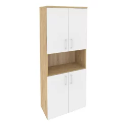 Шкаф высокий широкий (4 низких фасада ЛДСП) ОНИКС О.СТ-1.5 Тиквуд Светлый/Белый / ONIX O.ST-1.5