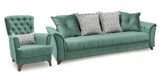 Диван-кровать Ирис ТД 962 Лекко Тиал (сине-зеленый)/Фибра Геометрия 18 бежевый