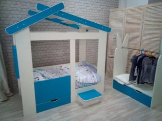 Ящик и ступенька для кровати Теремок Белый-Лазурь