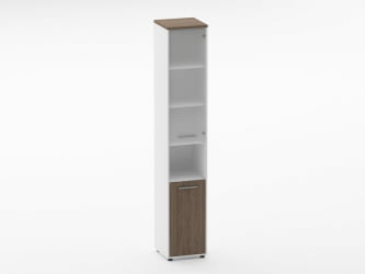 Шкаф 5 узкий верх стеклянная дверь, низ закрытый, с нишей Deka 10.23.18Пр Дуб Верцаска/Белый