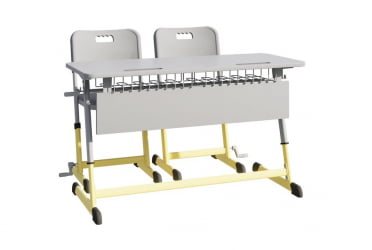 Парта двухместная НОМАД В с ручной регулировкой высоты (рост 4-6) Желтый/Серый / NOMAD V