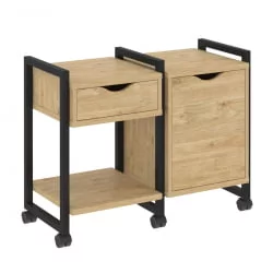 Тумба на колесных опорах наборная. Вариант №3 LOFT VR.L-TN-3.K Металл черный Тиквуд светлый