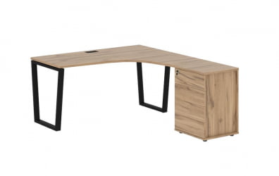 Стол эргономичный с тумбой правый ЕДИС ЕВCЕТ 1518 Р Дуб Денвер светлый Черный / EDIS EVCET R