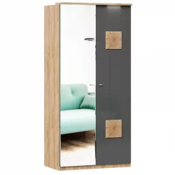 Шкаф двухстворчатый с зеркалом и декоративными накладками Фиджи ЛД 659.235.000 Дуб Золотой Антрацит