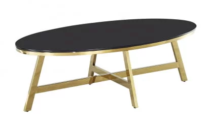 Овальный журнальный столик АЛЬБА 100x50 Золото (стекло черное)