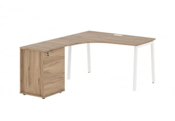 Стол эргономичный с тумбой (левый) ЕДИС ЕЛCЕТ 1318 Л Дуб Денвер светлый Белый / EDIS ELCET L
