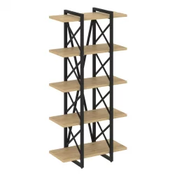 Стеллаж на регулируемых опорах - 5 полок LOFT VR.L-MST.O-5.4V Металл черный Тиквуд светлый