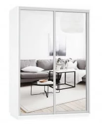 Белый шкаф-купе с зеркалом Экспресс Дуо Экспенс 1600х2200h Белый снег