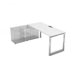 Стол рабочий, прямолинейный три опоры, левый ГЛОСС ЛИНЕ НСТЛ-О.974 Белый Премиум / GLOSS LINE