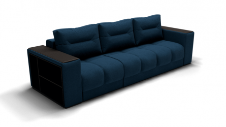 Диван Барон- 2 трансформер угловой (ЗР) Цвет фасада: Синий; Тип: Левый; Материал фасада: Металл/Велюр