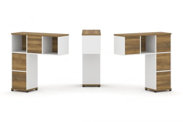 Надставка на стол низкая двухсторонняя + задняя стенка (5 шт.) + блок с 2-мя ящиками (2 шт.) CОНCЕПТ CН.ДНН-003 Сандал Янтарный Белый бриллиант Черный металл / CONCEPT CN.DNN-003