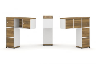 Надставка на стол низкая односторонняя + задняя стенка (5шт.) + блок с 2-мя ящиками (2шт.) + распашной фасад (2 шт.) CONCEPT CN.ONN-004 Сандал Янтарный Белый бриллиант Черный металл