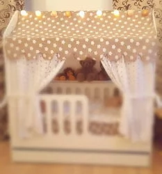 Балдахин для кроватки белые совы на сером