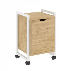 Тумба на колесных опорах с распашным фасадом LOFT VR.L-T2.K Металл белый Тиквуд светлый