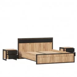 Кровать двуспальная 1600 с подъемным механизмом и тумбами Техно 07 Дуб Золотой Черный