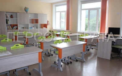 Парта двухместная Де Гласси Н (рост 3-5)  ЛДСП Бук/ Металл Серый+Оранжевый