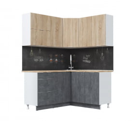 Угловая кухня Асти-дуб сонома угловой 1.4*1.6 м, белый/ дуб сонома/ бетон темный/ ПФ дуб бунратти (б/с 800)