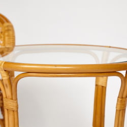 ТЕРРАСНЫЙ КОМПЛЕКТ PELANGI (стол со стеклом + 2 кресла) /без подушек/ ротанг, кресло 65х65х77см, стол диаметр 64х61см, Honey (мед)