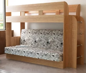 Двухъярусная кровать с диваном Дива Ясень шимо темный/Газета