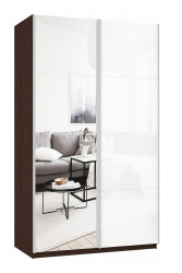 Шкаф-купе двухдверный Прайм 1400 Зеркало/Белое стекло Венге