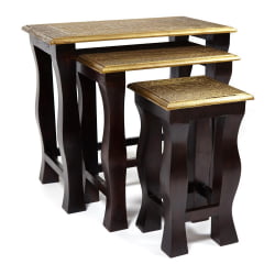 Комплект 3 столика Secret De Maison BRAHMA ( mod. ND-009) дерево манго/латунная чеканка, 56х36х50, 41х30х45, 24х24х40