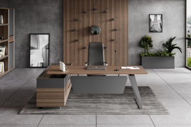 Стол руководителя на опорной тумбе QUARTZ QZ.0101.BW+QZ.0201.BW.GF.R правый