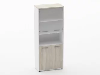 Шкаф 4 широкий верх стеклянные двери, низ закрытый, с нишей Deka 10.19.181 Дуб Сантана светлый/Белый