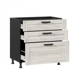 Тумба кухонная 800 с 3 ящиками ЛЮКС (4) Тип 1 Винченца ЛД 234.930.000.071 Черный Дуб Крафт белый