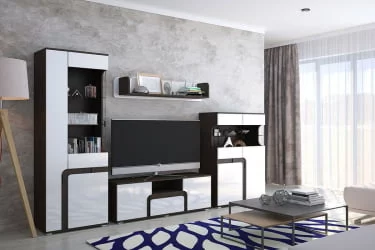 Современная стенка в гостиную Марсель Венге Белый глянец