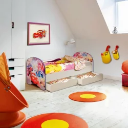 Кровать детская с фотопечатью с 2-мя ящиками 800*1900 Тачки