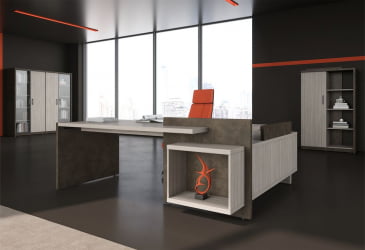 Стол руководителя левый WOOD&STONE СФ-531221 Дрифтвуд Бетон Чикаго темный