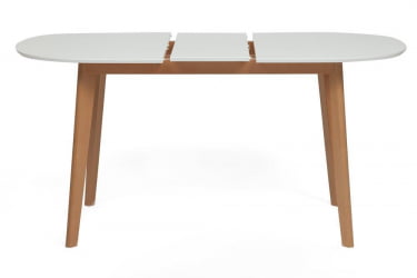 Стол обеденный раскладной BOSCO (Боско) основание бук, столешница мдф, 120+30*80см, Белый+Натуральный ( Бук)