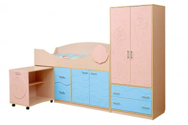 Набор модульной мебели для детской комнаты Юниор -12.2 МДФ матовый Дуб молочный/Розовый металлик/Сиреневый металлик