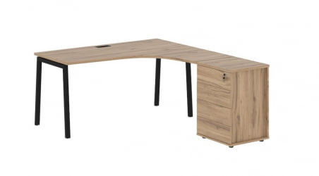 Стол эргономичный с тумбой (правый) ЕДИС ЕЛCЕТ 1518 Р Дуб Денвер светлый Черный / EDIS ELCET R