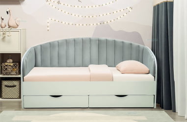 Кровать с продольной мягкой спинкой Софа №12.1 (800х1600) Дуб Крафт золотой Велюр 340