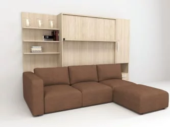 Шкаф-диван-кровать Смарт 1 правый с полкой и пуфом 1400 Дуб молочный
