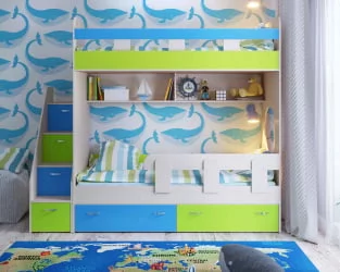 Детская кровать 190 80 Юниор 1 дуб,лайм,голубой