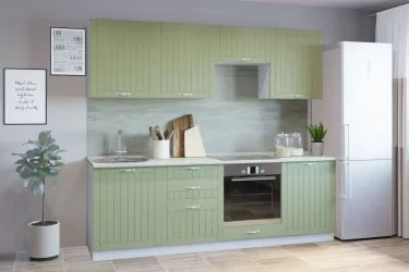 Гарнитур кухонный 2400 (врезная мойка) древесный супермат фисташка