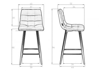 Стул полубарный DOBRIN OLIVIA (черные матовые ножки, зелёный велюр (108-64))