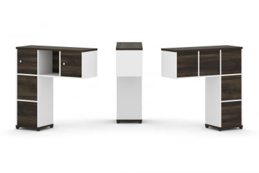 Надставка на стол низкая односторонняя + задняя стенка (5шт.) + блок с 2-мя ящиками (2шт.) + распашной фасад (2 шт.) CONCEPT CN.ONN-004 Дуб Мали Белый бриллиант Черный металл
