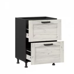 Тумба кухонная 600 с 2 ящиками ЛЮКС (4) Тип 1 Винченца ЛД 234.900.000.068 Черный Дуб Крафт белый