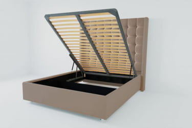 Мягкая интерьерная кровать "Венеция Люкс" с подъемным механизмом Материал фасада: Велюр; Спальное место: 2000х2000 мм; Цвет фасада: Серый; Цвет корпуса: Серый 